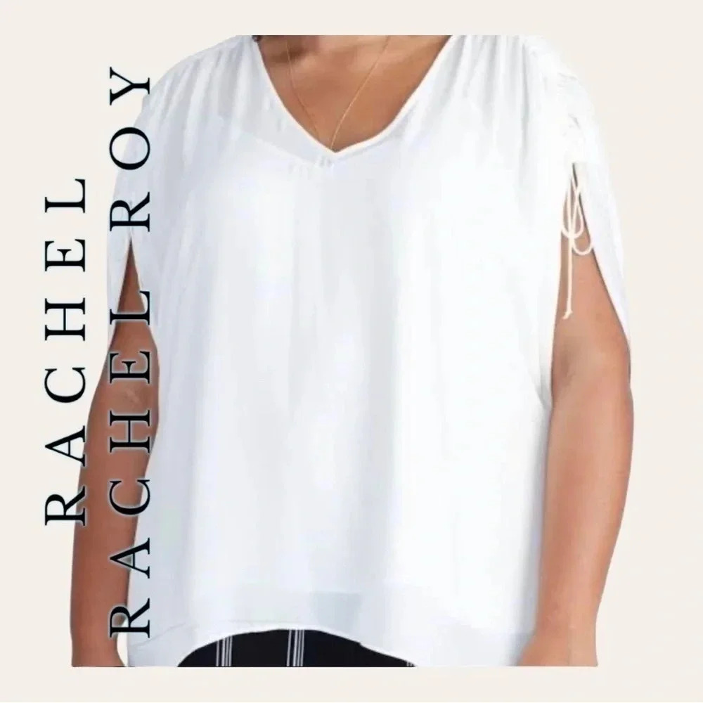 0986.‎ RACHEL RACHEL ROY SHORT SLEEVE TOP CINCHED SLEEVES WITH TIE SIZE 1X